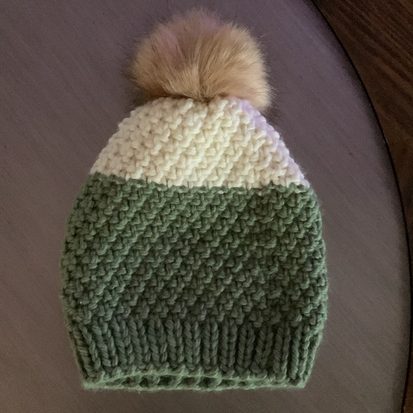 Handmade Hat I made it for you Green and Cream Knitted Beanie New - Picture 4 of 4